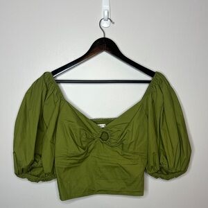 Abercrombie & Fitch Puff Sleeve Poplin O-Ring Top Green Size Medium